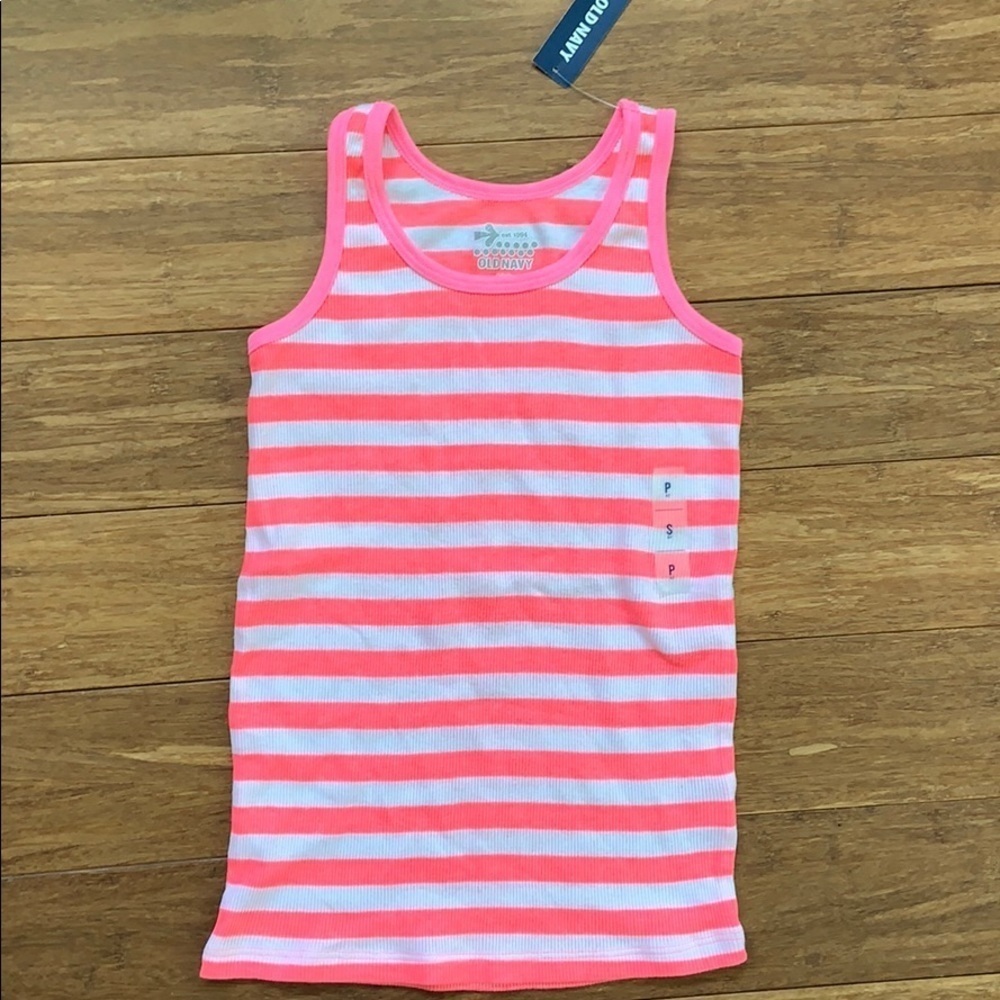 NEW OLD NAVY Girls Neon Pink Striped Tank sz S 6/7